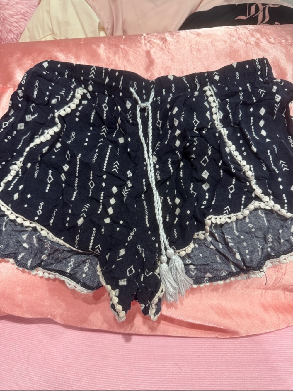 H&M Divided Navy Blue Printed Drawstring Shorts with Tassel
